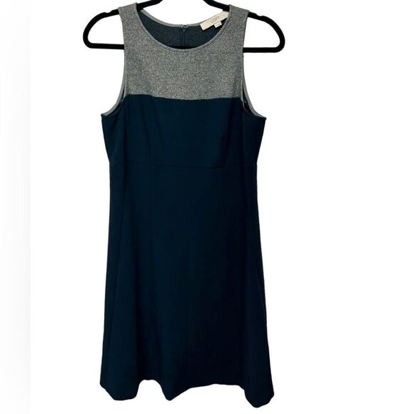Ann Taylor LOFT Navy Blue Gray Sleeveless Flowy Skater Circle Dress Summer - Picture 1 of 4